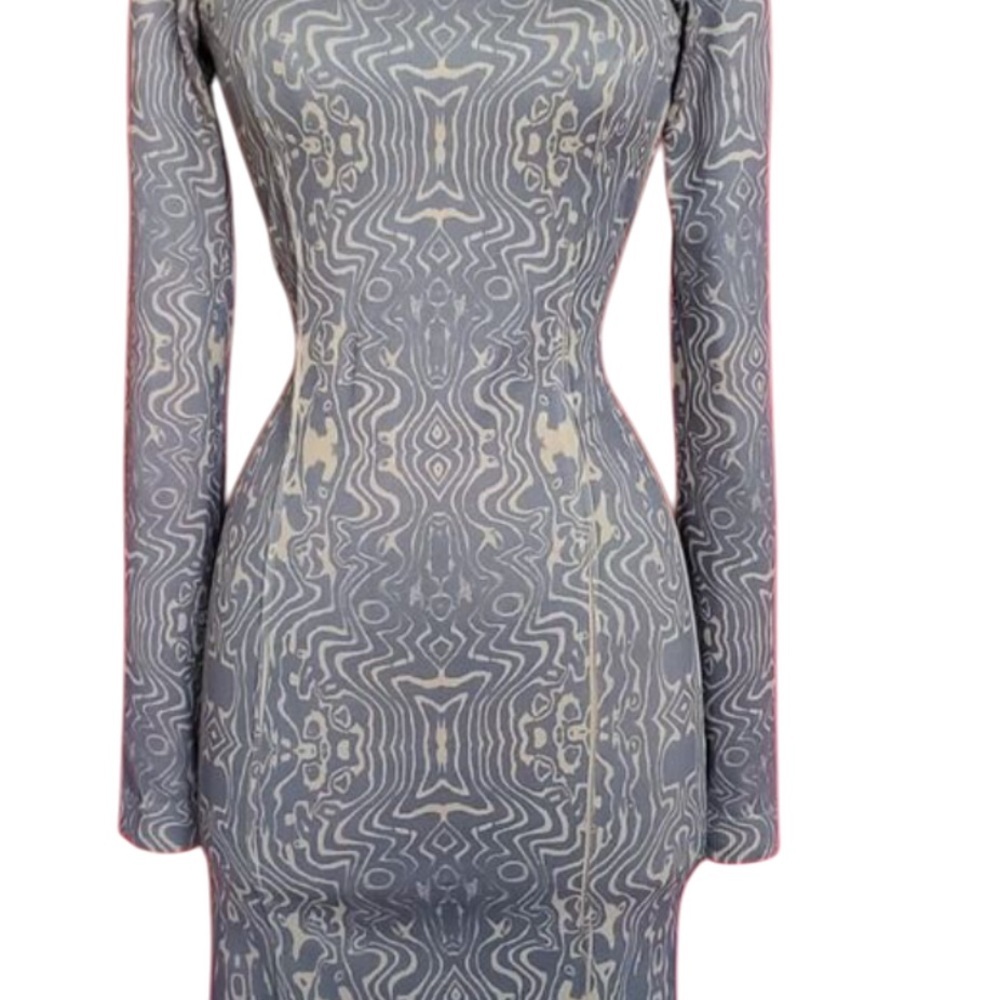 THATCHER Collection Elegant Gray Patterned Dress
